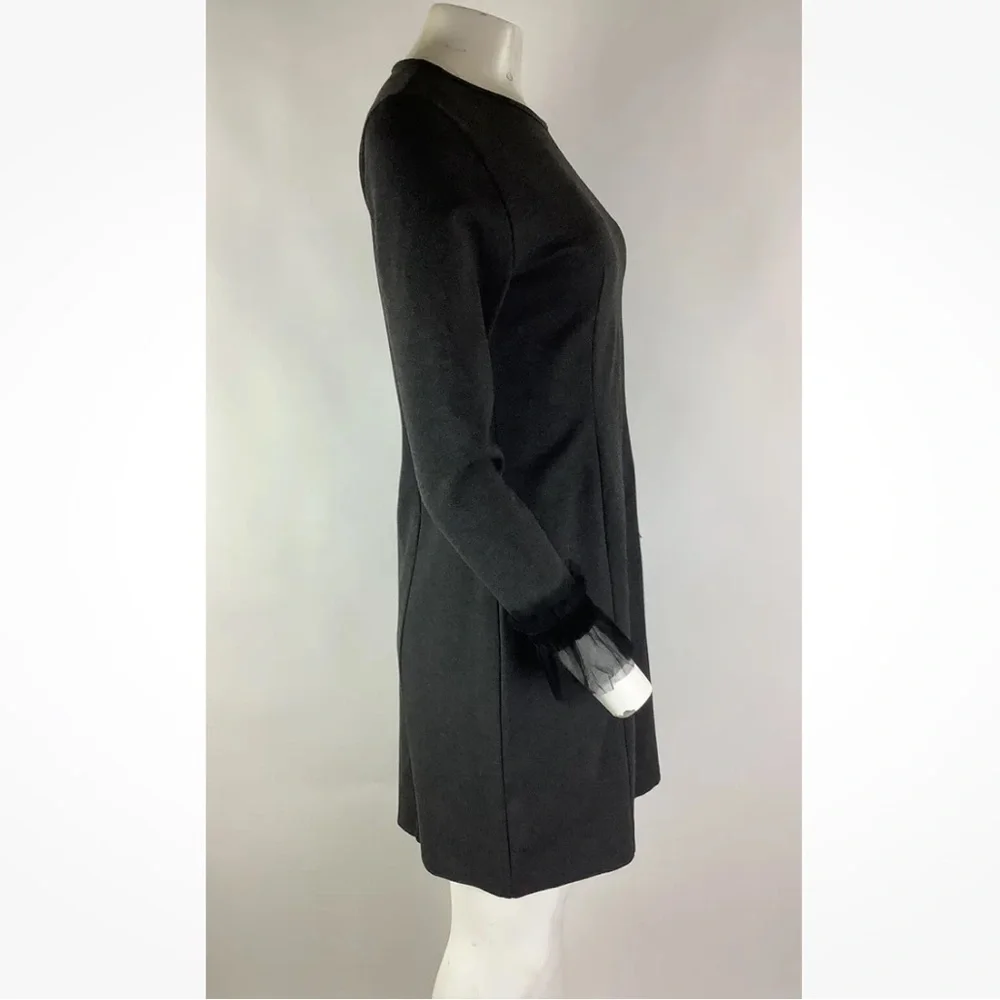 J Crew Sz S Sheath Dress With Tulle Trim Arms Gray Viscose Business Style